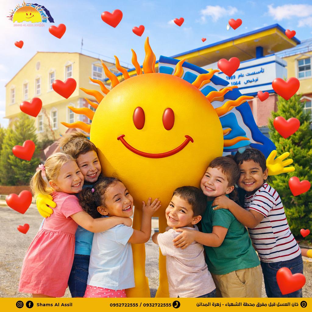 Shamoosy - Shams Al Assil School mascot with students